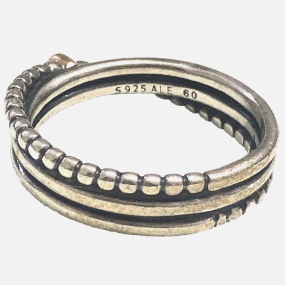 Pandora Rising Star 14k Gold & Sterling Silver Diamond Twist Beaded Ring - Picture 6 of 11